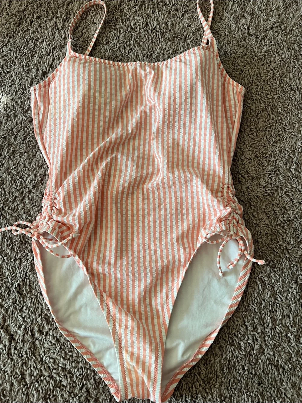 J. Crew Pink and White Seersucker Striped One-Piece Swimsuit Size 10
